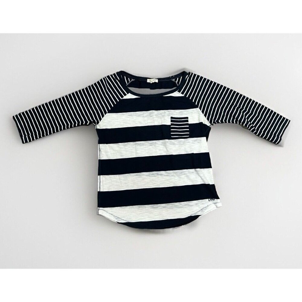 Women's AEROPOSTALE Stretch Long Sleeve WHITE & BLACK Striped Shirt Cotton large
